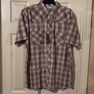 Wrangler Men's Tan Plaid Button Down Shirt